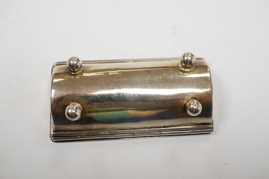 An Edwardian silver twin compartment stamp case, Deakin & Francis, Birmingham, 1902, 61mm. Condition - fair